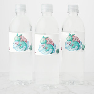 Waterverf Pastel Turquoise Dragon Baby shower Waterfles Etiket