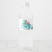 Waterverf Pastel Turquoise Dragon Baby shower Waterfles Etiket (Voorkant)