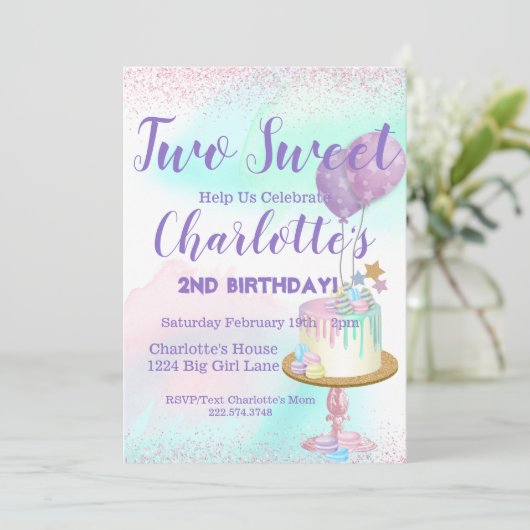 Waterverf pastel twee zoete meisjes 2e verjaardag kaart (Staand voorkant)