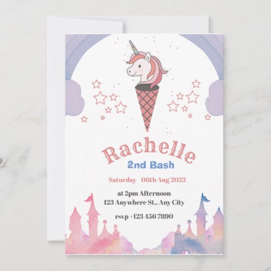 Waterverf Pastel Unicorn Boho Style Birthday Kaart (Voorkant)