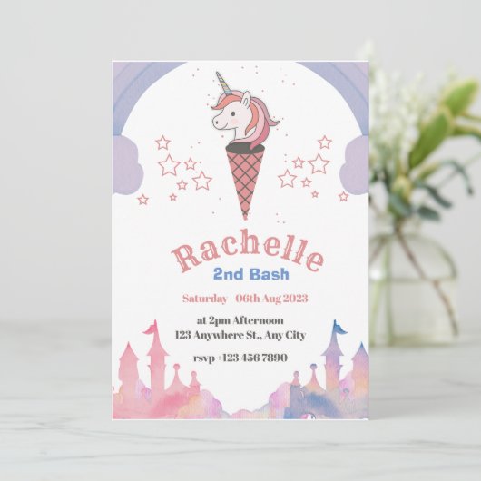 Waterverf Pastel Unicorn Boho Style Birthday Kaart (Staand voorkant)