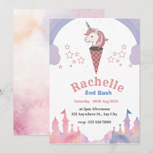 Waterverf Pastel Unicorn Boho Style Birthday Kaart (Voorkant / Achterkant)