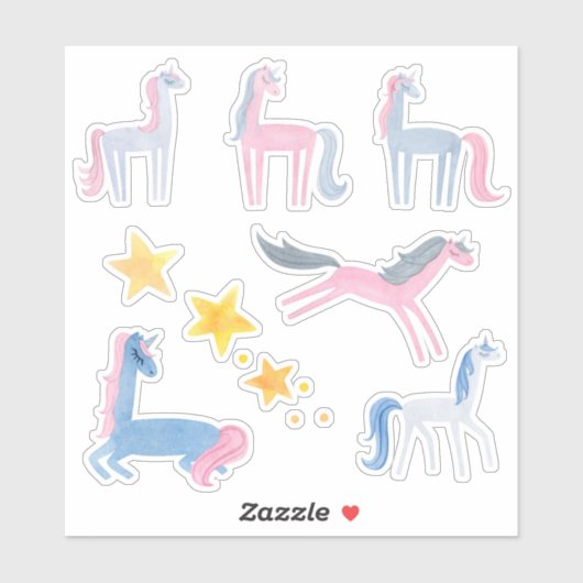 waterverf pastel unicorns sticker pack (Vel)