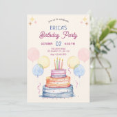 Waterverf pastel verjaardagstaart kaart (Staand voorkant)