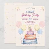 Waterverf pastel verjaardagstaart kaart (Voorkant / Achterkant)