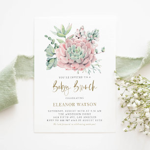 Waterverf pastel vetplanten Baby brunch Kaart