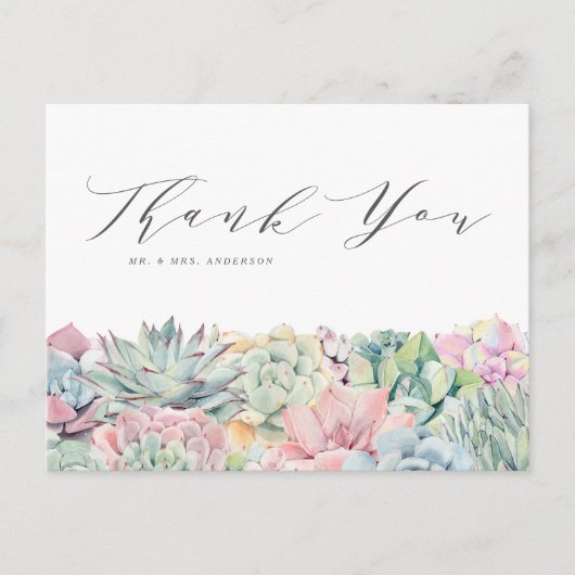 Waterverf pastel vetplanten bruiloft dank u briefkaart (Voorkant)