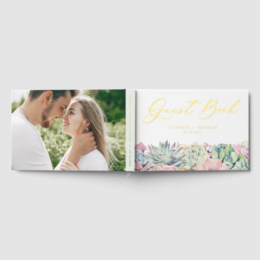 Waterverf pastel vetplanten bruiloft gastenboek (Volledig)