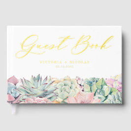 Waterverf pastel vetplanten bruiloft gastenboek