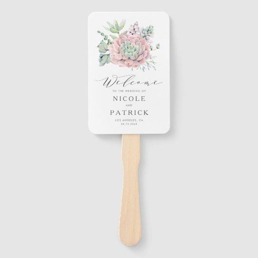 Waterverf pastel vetplanten bruiloft programma handwaaier (Voorkant)