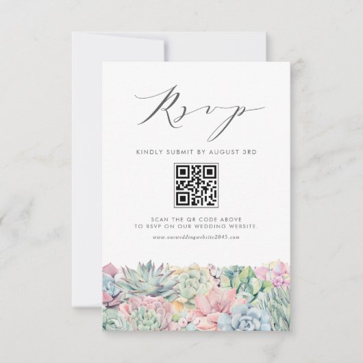 Waterverf pastel vetplanten bruiloft QR-code RSVP Kaartje (Voorkant)