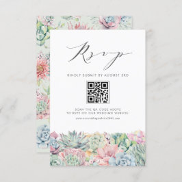 Waterverf pastel vetplanten bruiloft QR-code RSVP Kaartje
