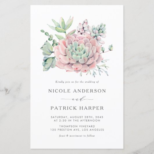 Waterverf pastel vetplanten bruiloft uitnodiging (Voorkant)
