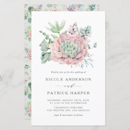 Waterverf pastel vetplanten bruiloft uitnodiging