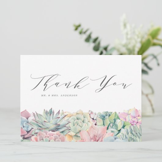 Waterverf pastel vetplanten Garland bruiloft Bedankkaart (Staand voorkant)