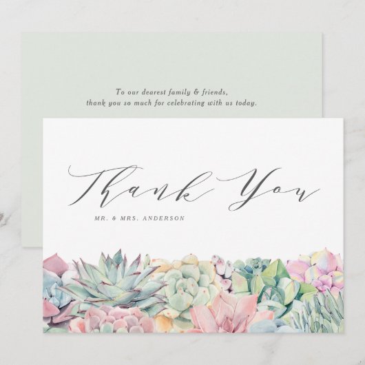 Waterverf pastel vetplanten Garland bruiloft Bedankkaart (Voorkant / Achterkant)