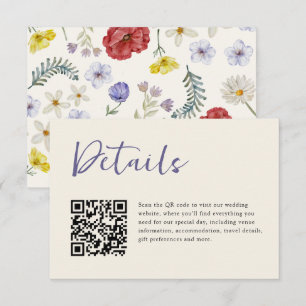 Waterverf Pastel Wilde Bloem QR Code Huwelijk Informatiekaartje