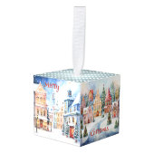 Waterverf Pastel Winter Christmas Cube Ornament (Voorkant hoekig)
