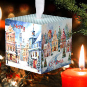 Waterverf Pastel Winter Christmas Cube Ornament
