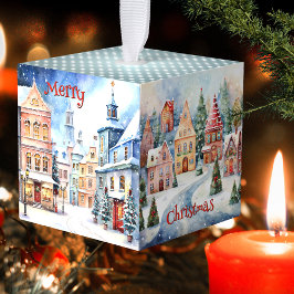 Waterverf Pastel Winter Christmas Cube Ornament