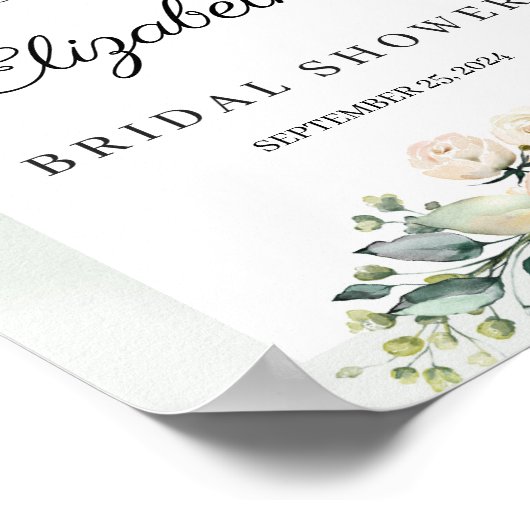 Waterverf pastel witte rozen bruidsdouche poster (Hoek)