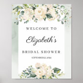 Waterverf pastel witte rozen bruidsdouche poster (Voorkant)