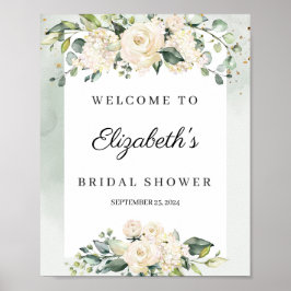 Waterverf pastel witte rozen bruidsdouche poster