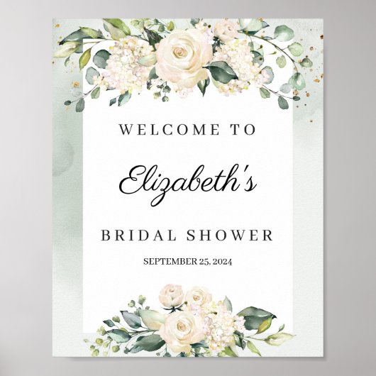 Waterverf pastel witte rozen bruidsdouche poster (Voorkant)