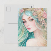 Waterverf Pastel Zeemeermin Briefkaart (Voorkant / Achterkant)