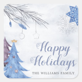 Waterverf pastelblauw happy holiday Monogram Vierkante Sticker