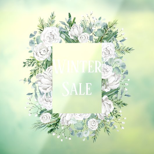 waterverf pastelblauwe bloemenkrans winteruitverko raamsticker (Vel 3)