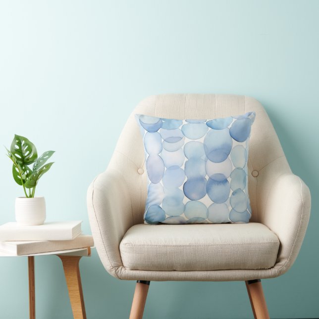 Waterverf Pastelblauwe Witte Cirkels Patroon Kussen (Stoel)