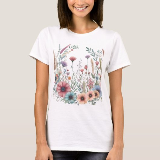 Waterverf pastelbloemen in Snoep Land T-shirt (Voorkant)