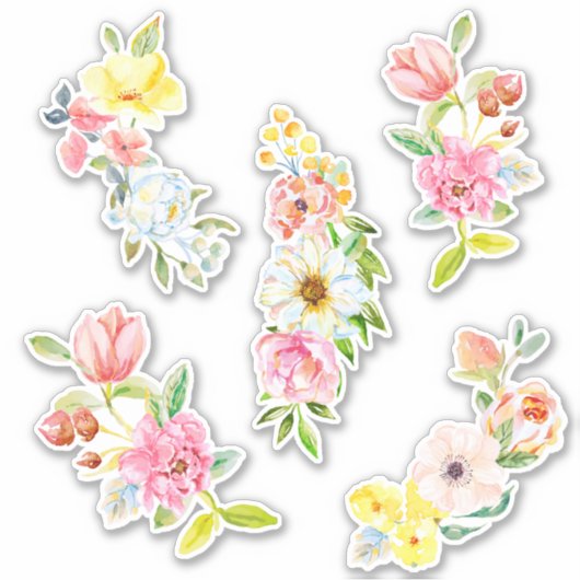  Waterverf pastelbloemen Sticker (Voorkant)