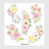  Waterverf pastelbloemen Sticker (Vel)