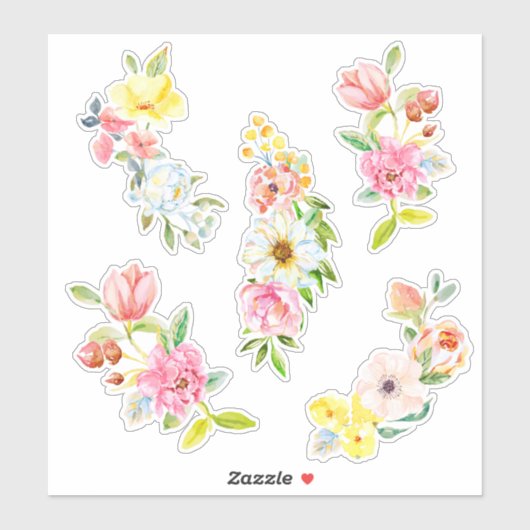 Waterverf pastelbloemen Sticker (Vel)