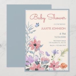 Waterverf pastelbloemen vlinder baby shower kaart