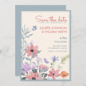 Waterverf pastelbloemen vlinder bruiloft save the date (Voorkant / Achterkant)