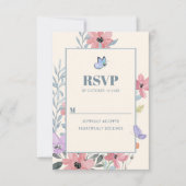 Waterverf pastelbloemen vlinder RSVP kaartje (Voorkant)