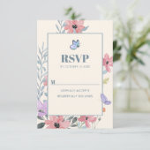Waterverf pastelbloemen vlinder RSVP kaartje (Staand voorkant)