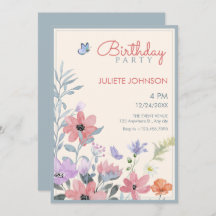 Waterverf pastelbloemen vlinderverjaardag