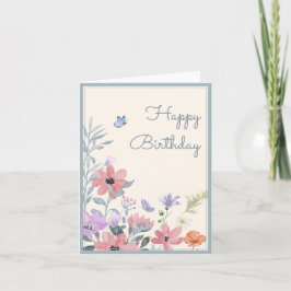 Waterverf pastelbloemen vlinderverjaardag kaart