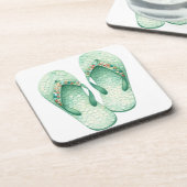 WATERVERF PASTELGROENE LOSSE TEENSLIPPERS BIER ONDERZETTER (Linkerzijde)