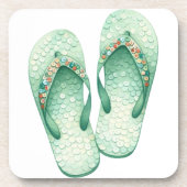 WATERVERF PASTELGROENE LOSSE TEENSLIPPERS BIER ONDERZETTER (Voorkant)