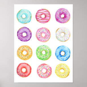 Waterverf pastelkleurdonuts poster