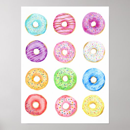 Waterverf pastelkleurdonuts poster (Voorkant)
