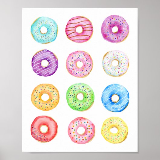 Waterverf pastelkleurdonuts poster (Voorkant)