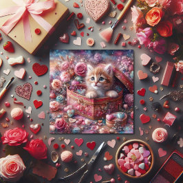 Waterverf Pastelkleurig Kitten Hart Snoep Valentij Feestdagenkaart