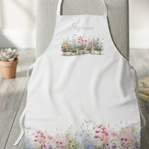 Waterverf pastelkleurige botanische wilde bloem schort