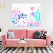 Waterverf pastelpompoen en florale lijsten canvas afdruk (Insitu (Woonkamer))